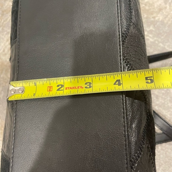 Vintage Black Patchwork Shoulder Handbag Purse Bag Gladstone Doctor Bag Opening - Picture 14 of 14